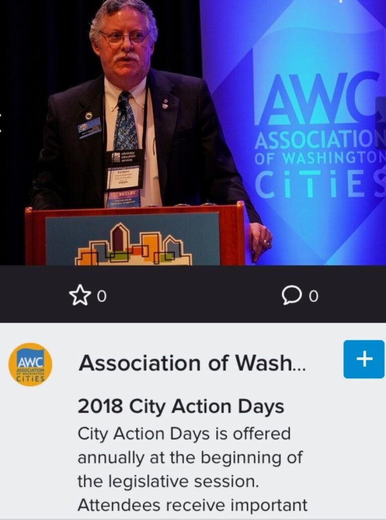 Addressing the 2019 AWC General Assembly as President of the Board of Directors, representing Washington’s cities with pride and leadership.